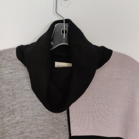 Laura Women's Tunic Sweater Cowl Neck Colorblock Size Medium Wool Winter - Picture 2 of 7